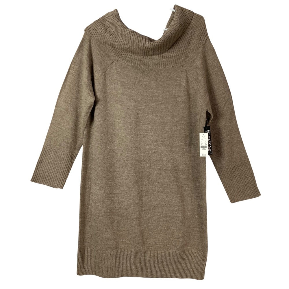 NY&C Soho Street Taupe Brown Sweater Dress XL Pullover Cowl Neck Long Sleeve Rib